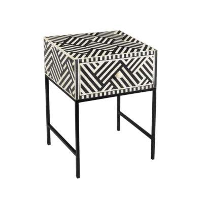 Indian Manufacturer Metal Frame Bone Inlay Bedside Table for Bedroom