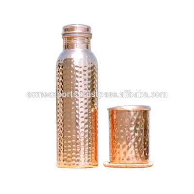 Copper Thermous Bottle With Glass | Good health Copper Hammered Bottle