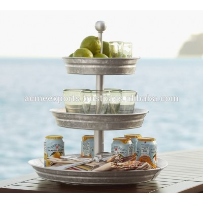 Galvanized Metal Food Tray 3 tier Fruit stand | Galvanized Metal Tirede Stand