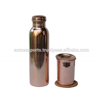 Copper Water Bottle With Matching Glass Set | Pure Copper Water Bottle High Quality