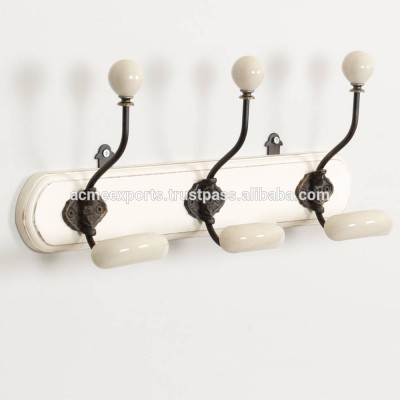 Wooden Wall Mounted Hangers With Ceramic Knobs Hook