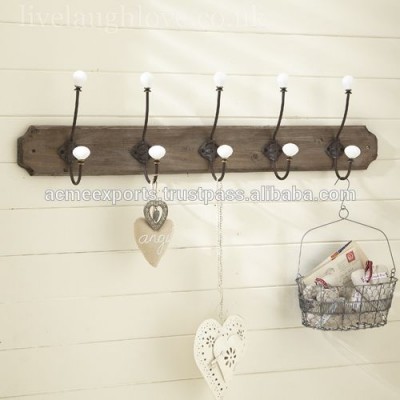 French Wooden Base Coat Ceramic Hanger