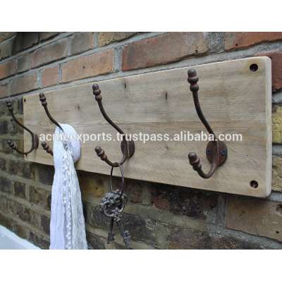 Metal Hook With wooden Base Wall Mounted Key Hooks Holder and Home Accessories Hanger